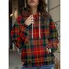 Womens Relaxed Fit Hooded Long Sleeve Sweatshirt With 3D Floral Plaid Print Breathable Comfort Casual Top