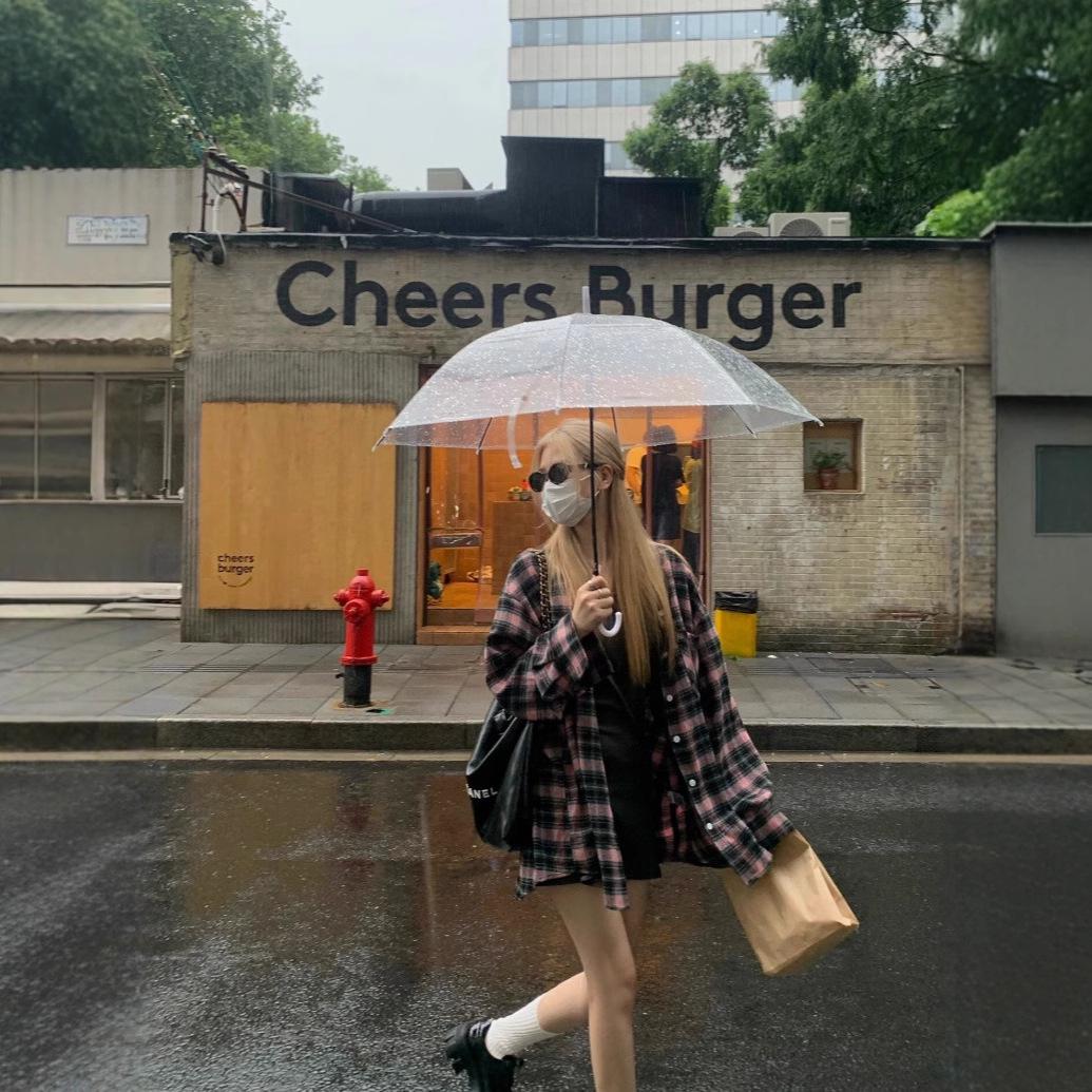 

Women s Retro Black and Pink Plaid Shirt - Casual Loose Fit Long Sleeve Jacket, 2024 Spring/Autumn Collection Small