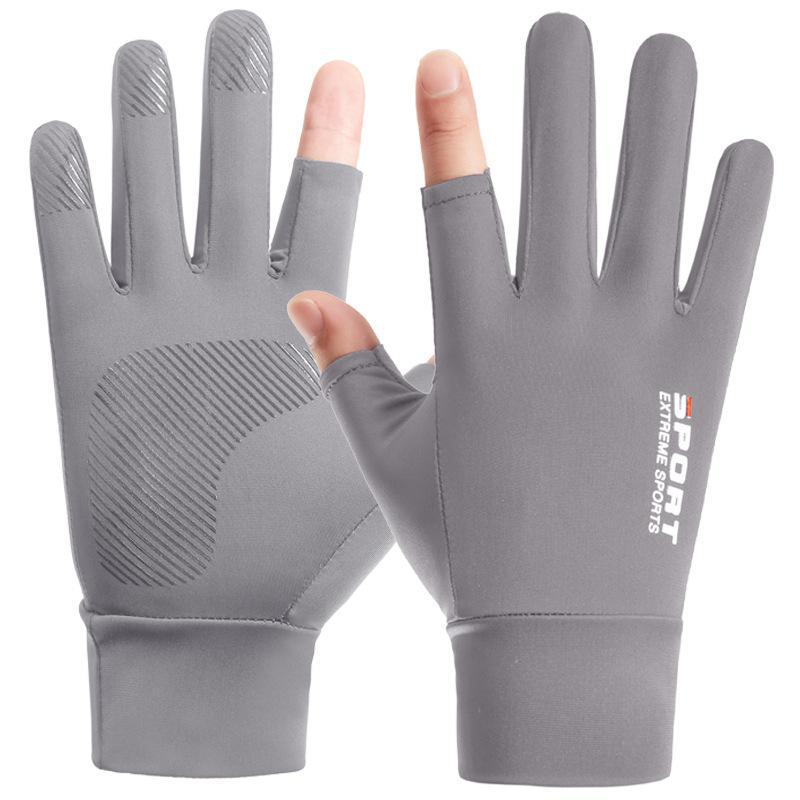 Ice silk gloves men's summer leakage two fingers takeaway riding driving outdoor sunscreen thin gloves Xinji