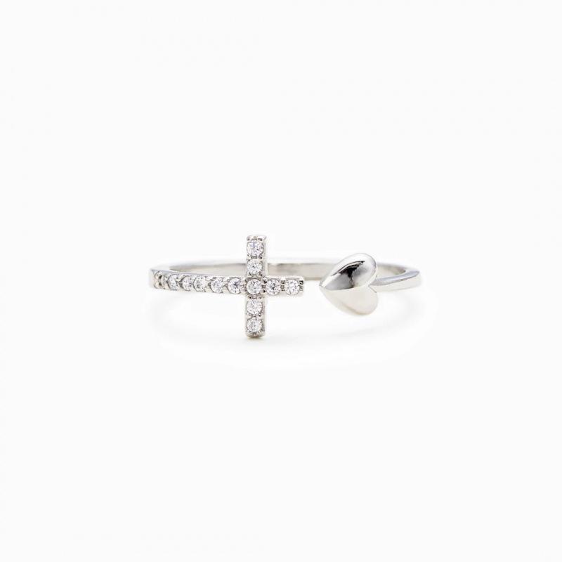 

Heart & Cross Zircon Ring - Women s Versatile Open Design Adjustable Opening