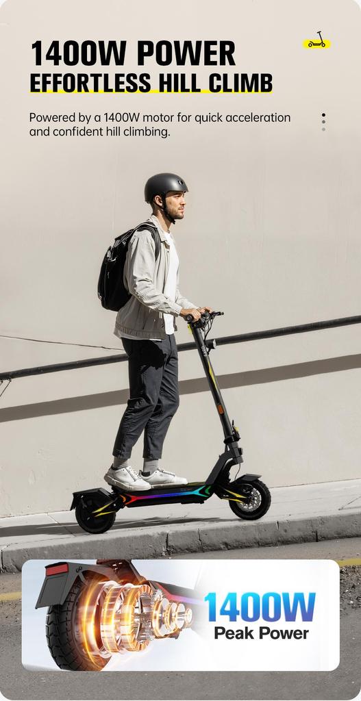 OOTD SR1 1400W Electric Scooter 48V 20Ah Long Range 10’’ Tires 50km/h Max Speed 70KM Range Adult E-Scooter