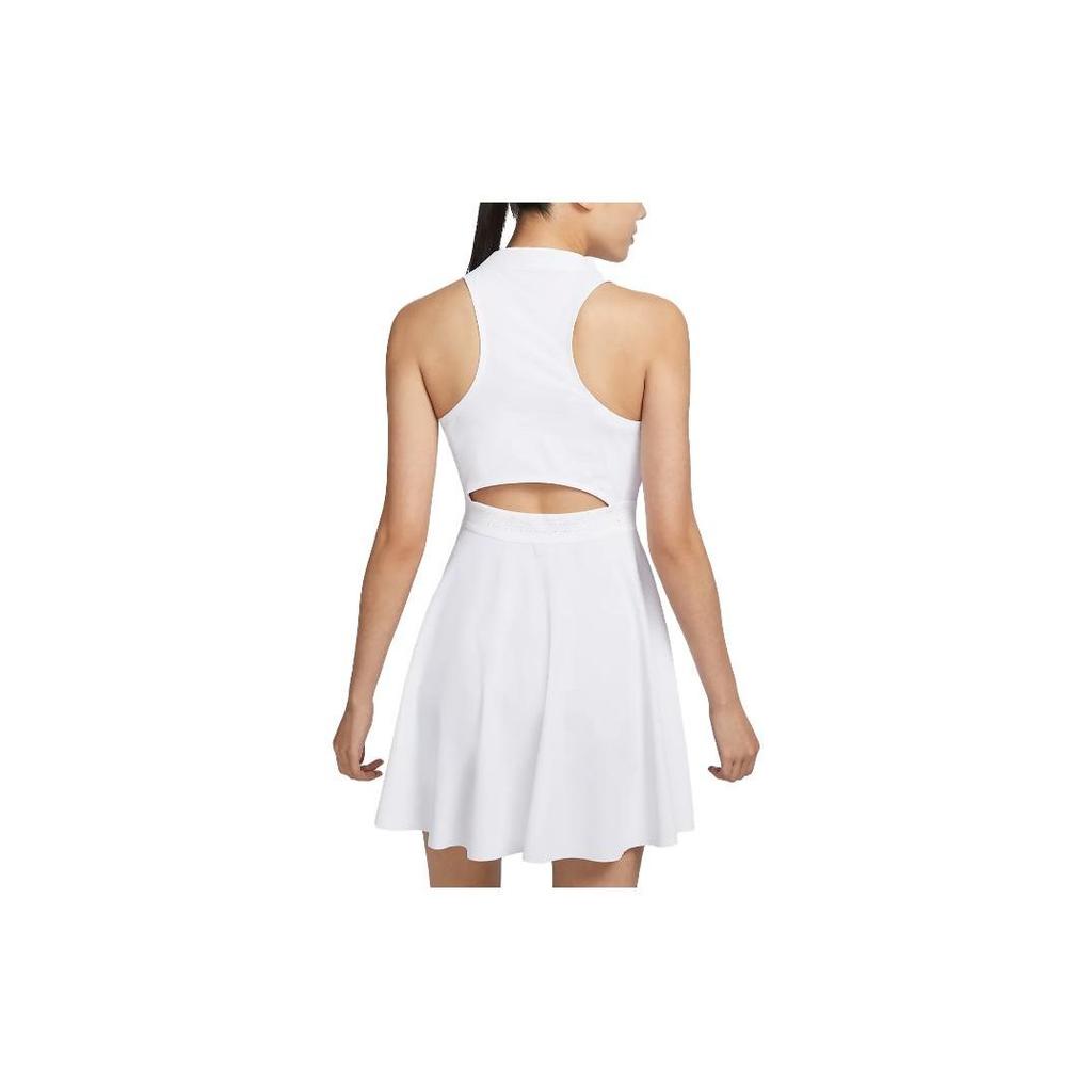 Nike Dri-Fit Advantage Solid Back Logo Cut-Out V-Neck Sleeveless Dress Women Dress White DX1428-100