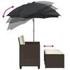 Garden Sofa 2 Seater with Sun Umbrella and Footstools Brown Poly Rattan