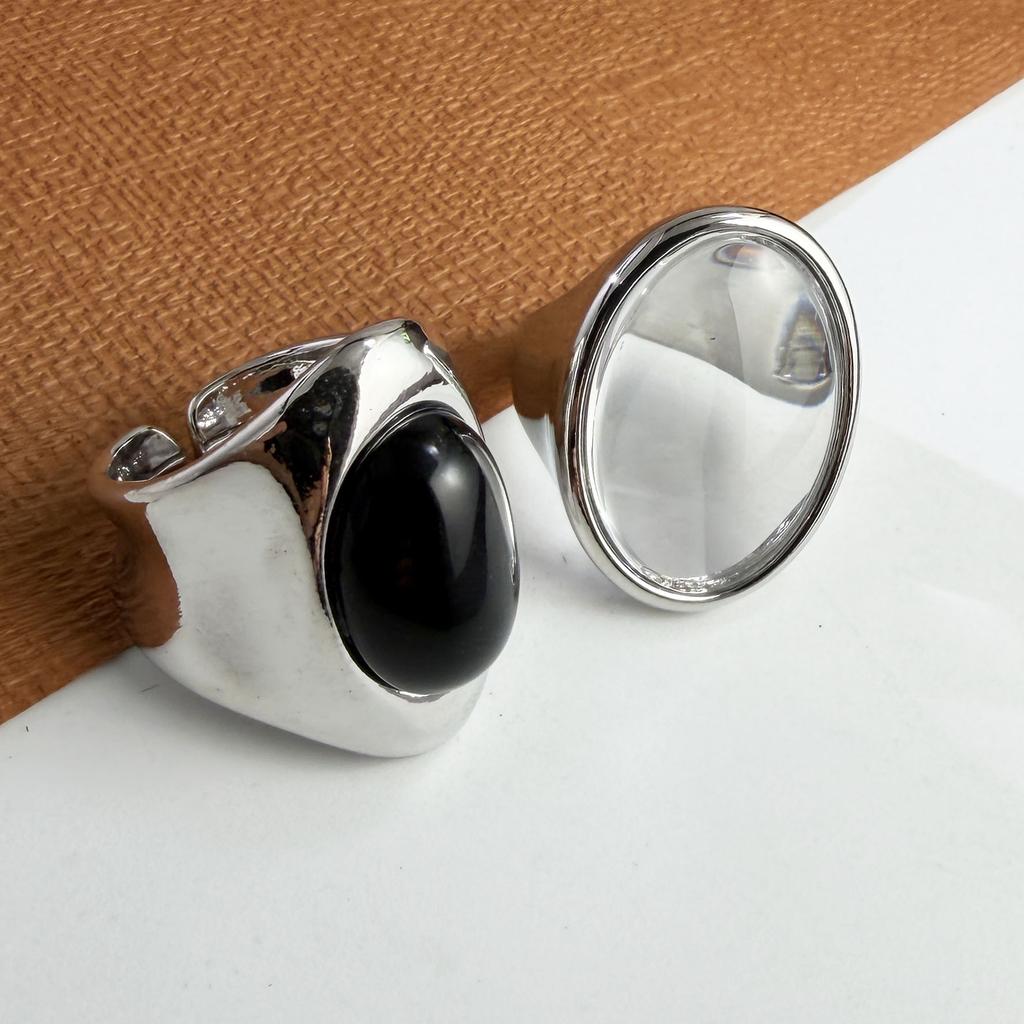 Bf Club   Anelli Per Donna Semplici Geometrici Fatti A Mano Irregolari Retro Anello Grande Con Pietra Nera Allergia Per Regalo Di Compleanno