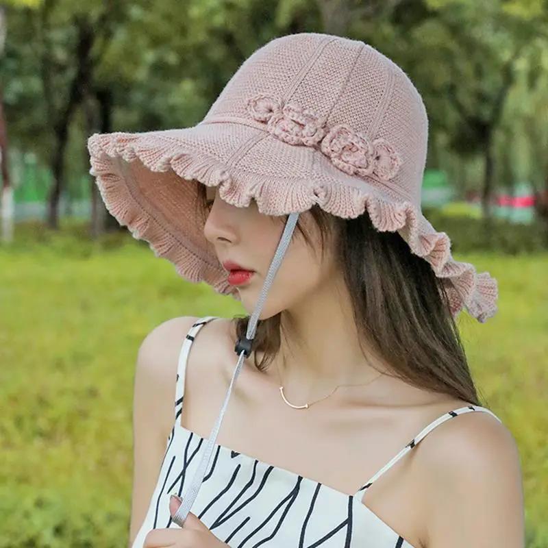 WTEMPO Chapeaux de soleil pliables en tricot pour femme, couleur unie, à large bord, respirants, pour les vacances, les voyages, la plage, printemps-été