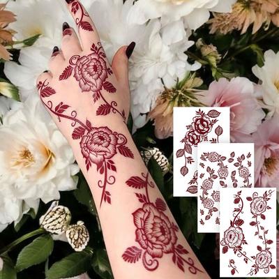 Red Flower Rose Hand Back Waterproof South East Asia Tattoo Temporary Tattoo Sticker