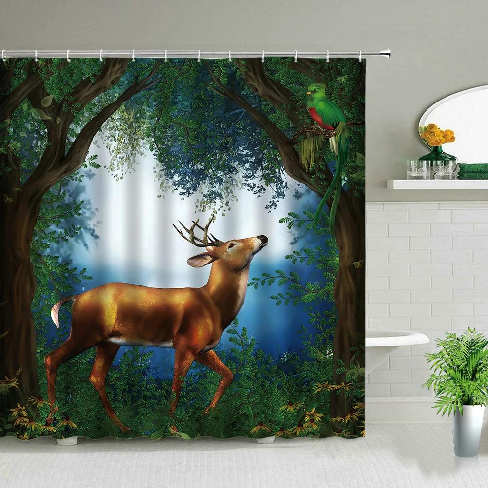 Beautiful Wing Elves Girl Shower Curtain Fantasy Enchanted Forest Bathroom Decor Deer Mushroom Flower Backdrop Hanging Curtains