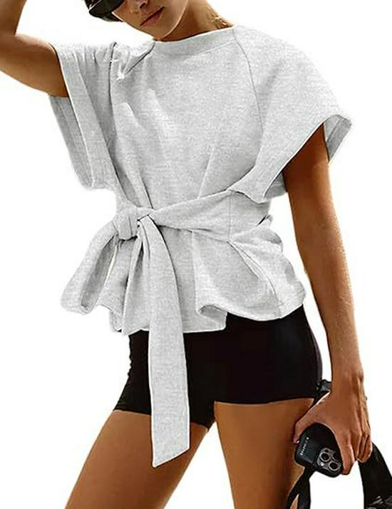 Elegant Summer Bow Tie Lace-up Raglan Sleeve T-shirt
