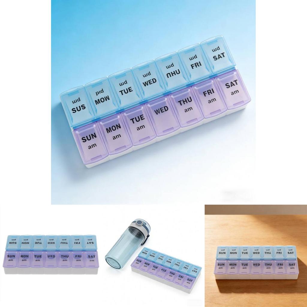 Plastic Portable 14 Compartment Pill Organizer With Sealed Cover For Travel And Home Use
