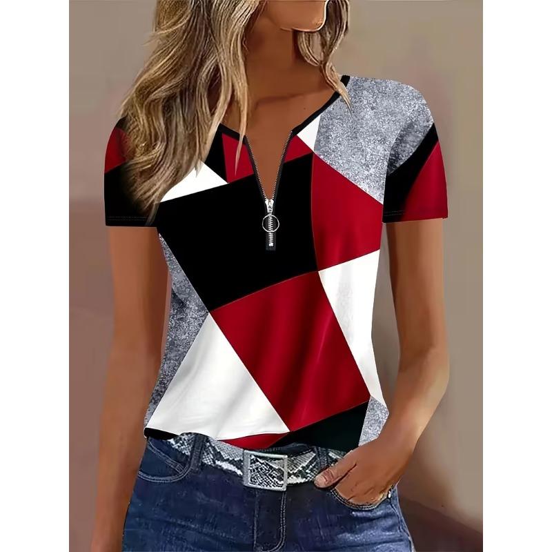 T-shirt da donna estiva a maniche corte con cerniera