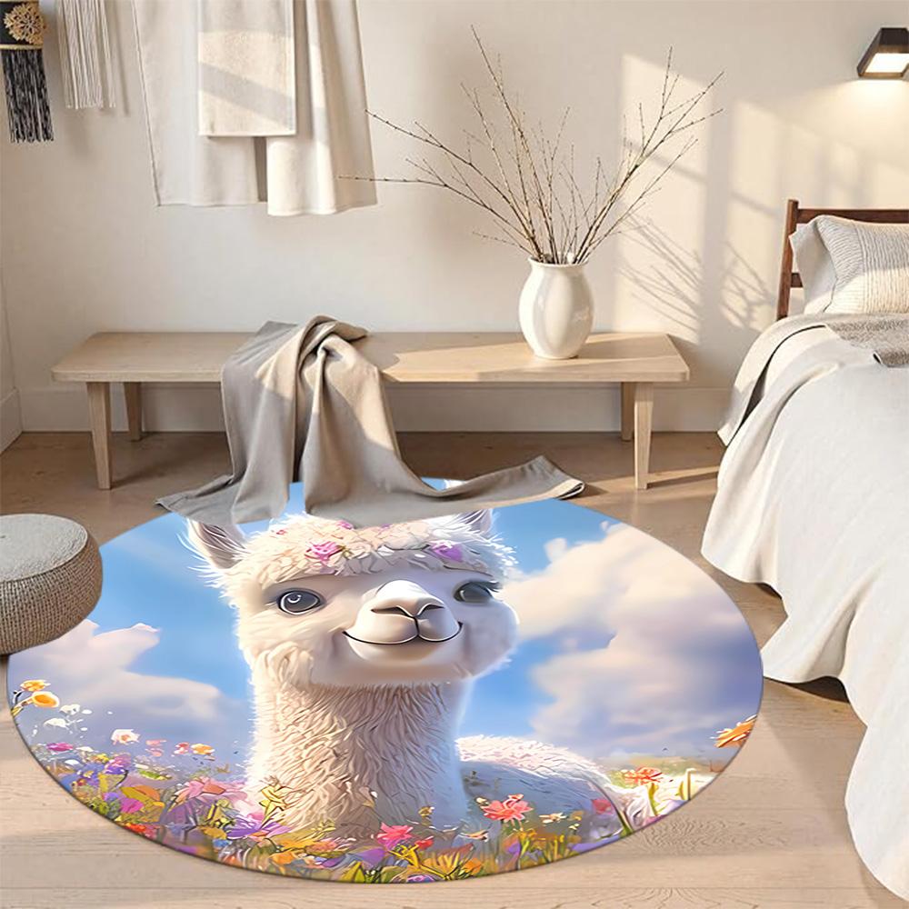 Alpaka Runder Büroteppich Geeignet für Esszimmer Küche Arbeitszimmer Balkon Rutschfester Runder Teppich Anime Büro Dekoration