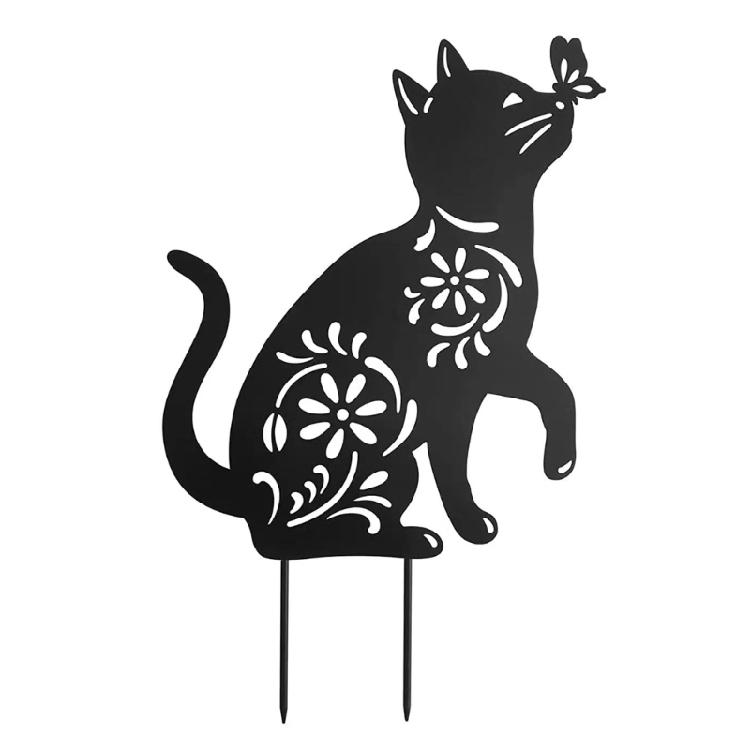 1/2Pcs Metal Cat Garden Decors Black Cat Silhouettes Outdoor Cat Stakes