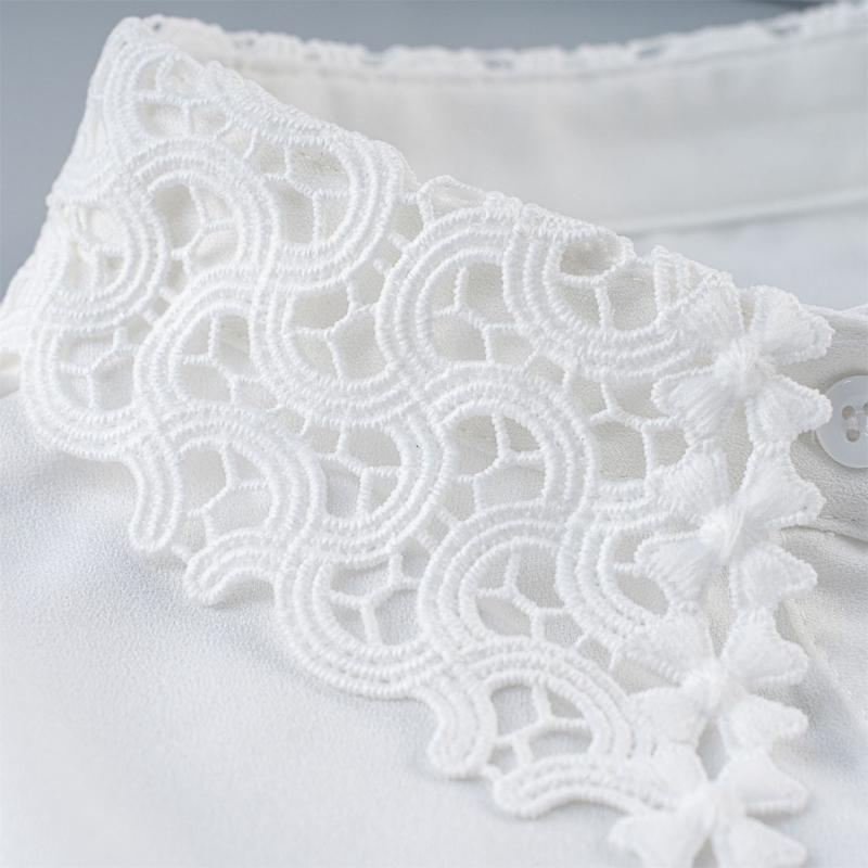 Detachable Collar Button Removable Hollow Embroidery Design Half Shirt Blouse for Quick Outfit Changes Various Occasion