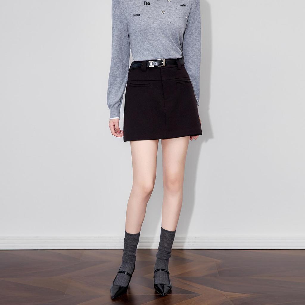 Retro Style Tencel Wool A-Line High Waist Skirt - Women's Autumn Collection