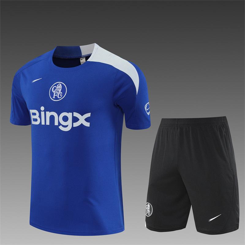 Chelsea Football Jersey Game Training Jersey Set Autumn And Winter Semi-Pull Pre-Game Warm-Up Jersey Children'S Short Sleeves