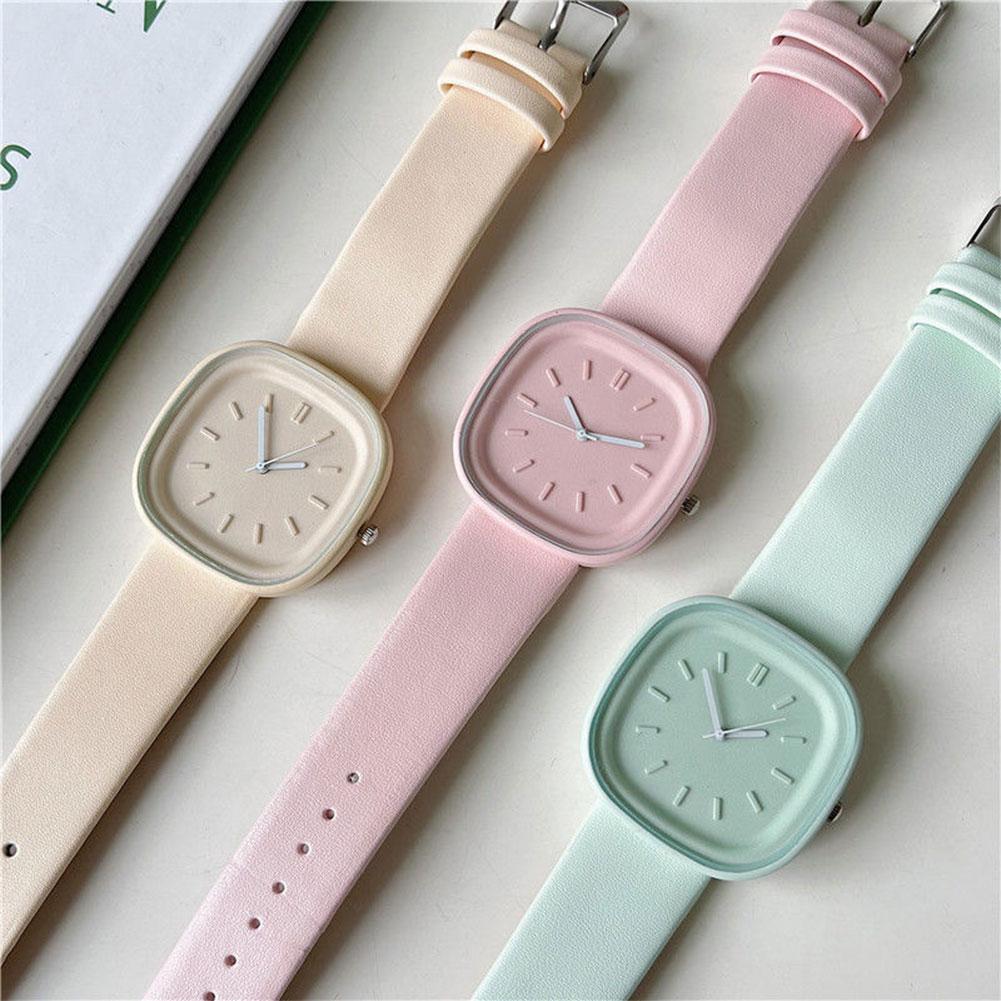 Creative Fashionable Macaron Color Square Watch Multicolored PU Watchband Quartz Watch Women Casual Watch