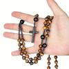 Catholic Natural Tiger Eye Stone Black Agate Rosary Beads Necklace Hematite Cross Pendant Necklace Women Men Christ Mala Jewelry