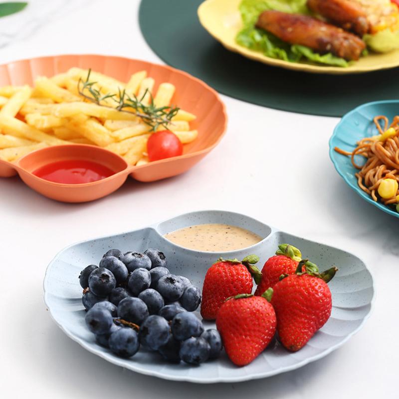 Kitchen Breakfast French Fries Plate With Seasoning Sub-Grid Household Snack Dry Fruit Plate Children Cute Table Spit Bone Plate