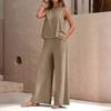 Elegant Solid Color Two-Piece Set: Crew Neck Tank Top & Wide-Leg Pants - Women's Clothing 2026