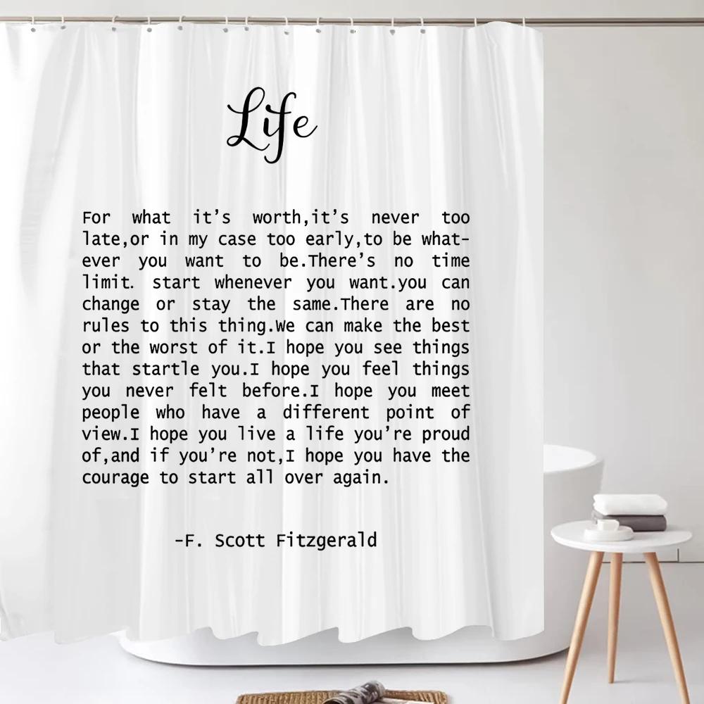 Schwarz Weiß Kunst Wort Duschvorhang Stoff Wasserdicht Polyesterstoff Moderner Einfacher Stil Badewanne Badezimmer Vorhang Mit Haken