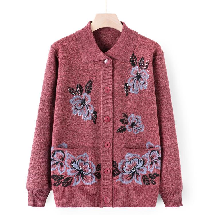 Oma Tragen Pullover Strickjacke Mittelalterliche und Ältere Gestrickter Pullover Herbstjacke Weiblich Ältere Mutter Tragen Herbstoberteil Dünn