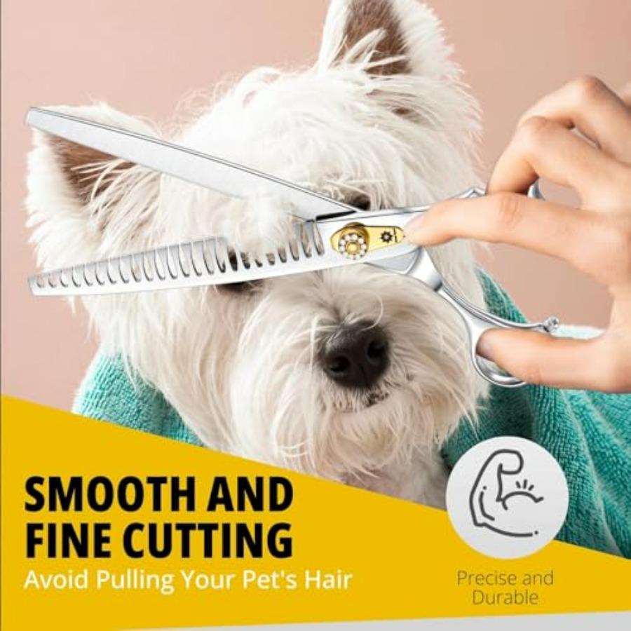 Dream Reach Chunker Dog Scissors 8 Inch Ergonomic Professional Pet Grooming Shears with Adjustable Screw Textured Thinning Scis