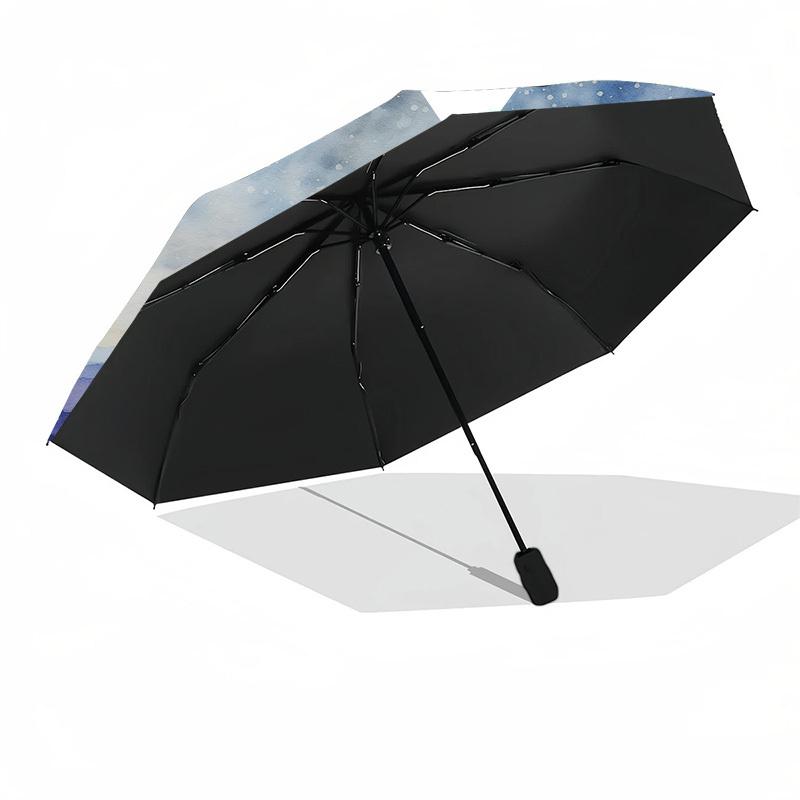 1pc night sky mountains Automatic Folding Umbrella, Heavy Duty 8 Rib Iron Frame, Suitable for Travel, Daily Use, Birthday, Decor Gift m0105119