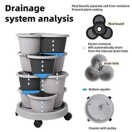 Stackable Flower Pot Vertical Garden Planter with Water Drainage Multi-tier Planter Tray with Wheels for Growing Vegetables And Succulents