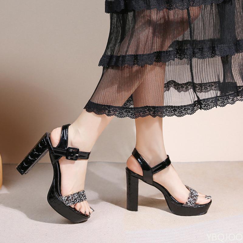High Heeled Sandals with Bohemian Style Rhinestone Decoration Thick Soled High-heeled Luxury Women's Slippers Platform Sandals