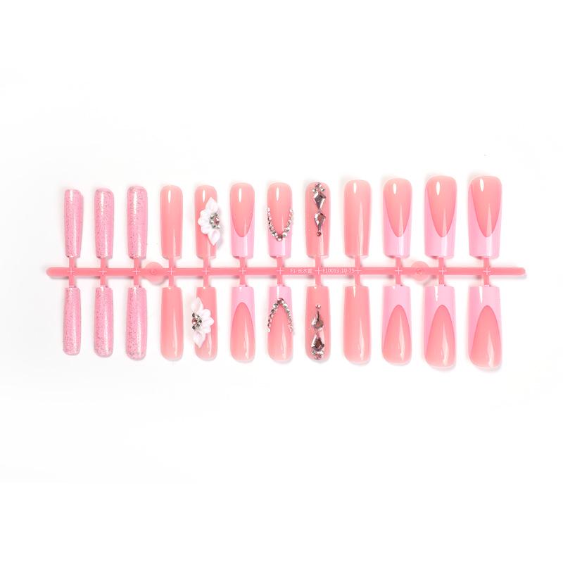 

Elegant Rhinestone Flower Nail Patches - Removable Long Transparent Design