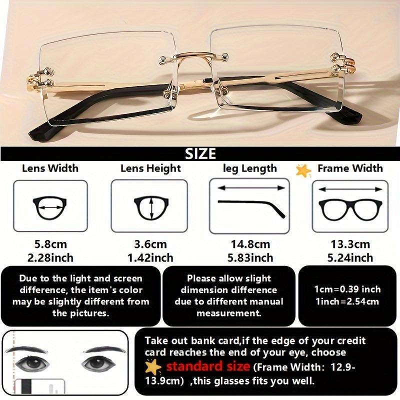 2PCS Ladies' Fashionable Square Frameless Metal Frame Glasses Trendy Transparent Lens Glasses