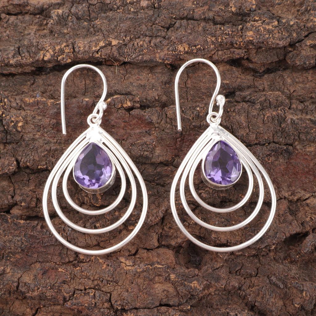 Natural Iolite Gemstone 925 Sterling Silver Handmade Stylish Hook Earrings 1.80" EE-31-7