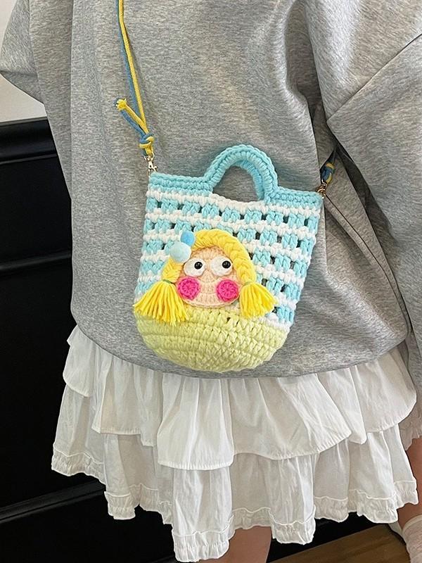 Cute Girl Handwoven Mini Shoulder Bag With Soft Yarn Material For Daily Use