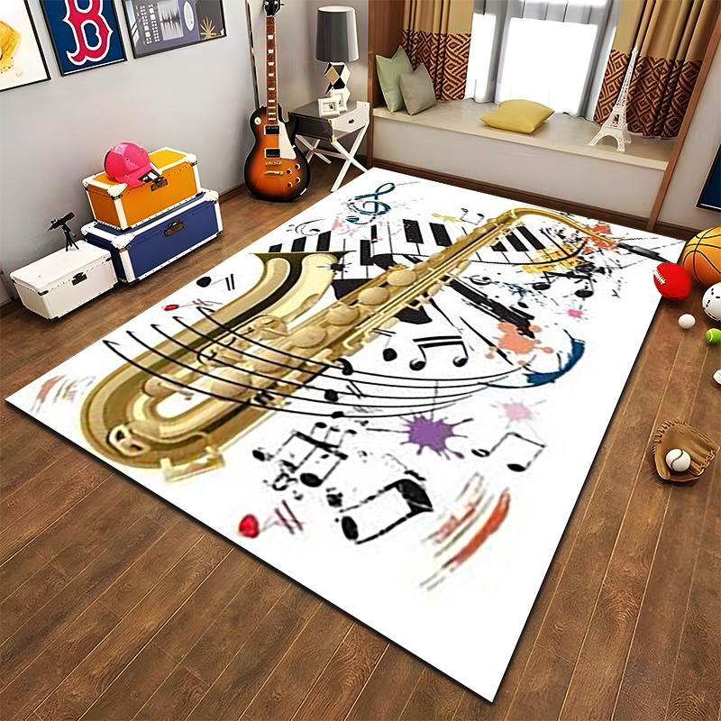 Colorful Saxophone and Piano Music Art Carpet for Living Room Decor Suitable for Use As an Anti-slip for Living Room Bedroom Sofas