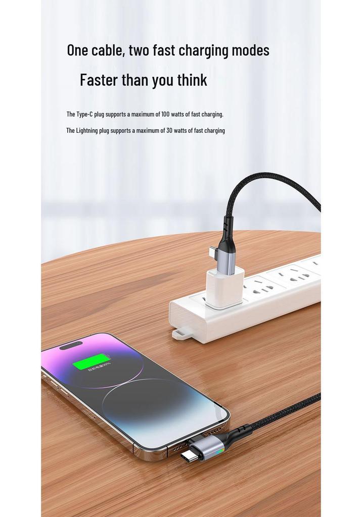 4-in-1 PD100W Fast Charging Cable for Apple Devices: Phones, Computers, Tablets - Dual Data Cable