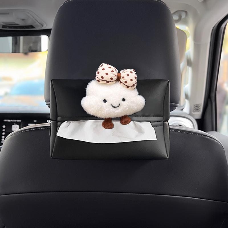 High Quality Leather Car Tissue Box For Armrest Paper Holder Cute Cartoon Bow Cloud Auto Hanging Back Seat Headrest Storage Bag