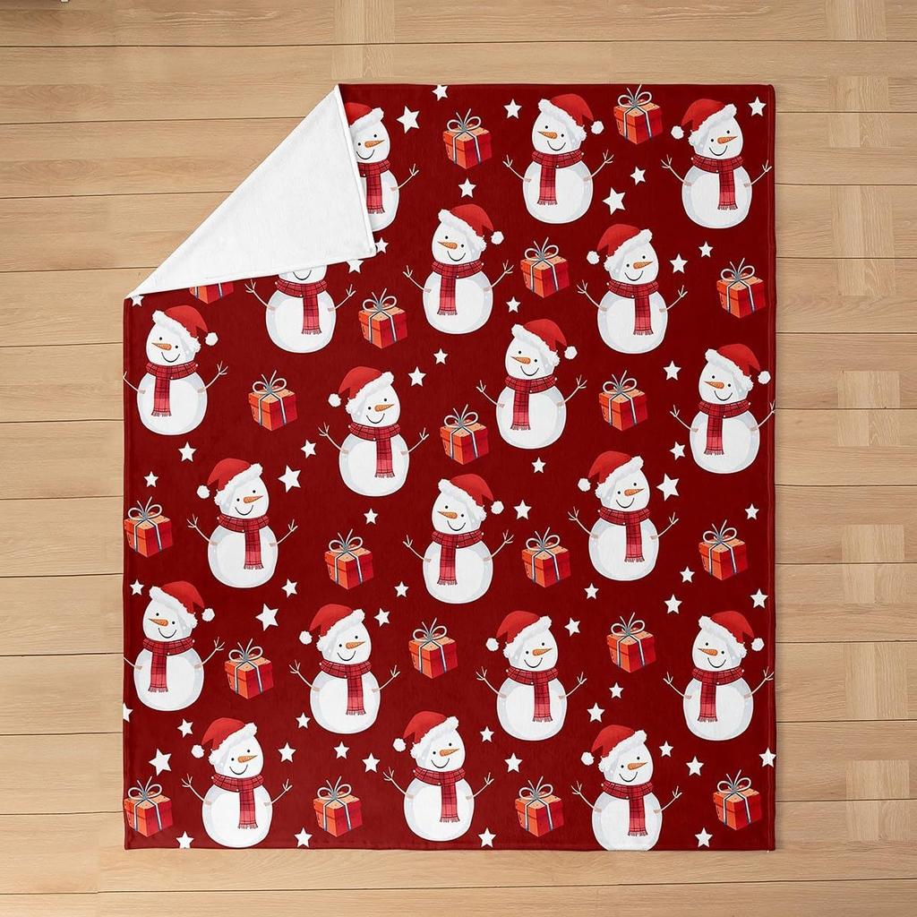 Christmas Snowman Blanket, Plush Flannel Fleece, Lightweight Fuzzy Throw, Winter Gift for Boys Girls, Sofa Couch