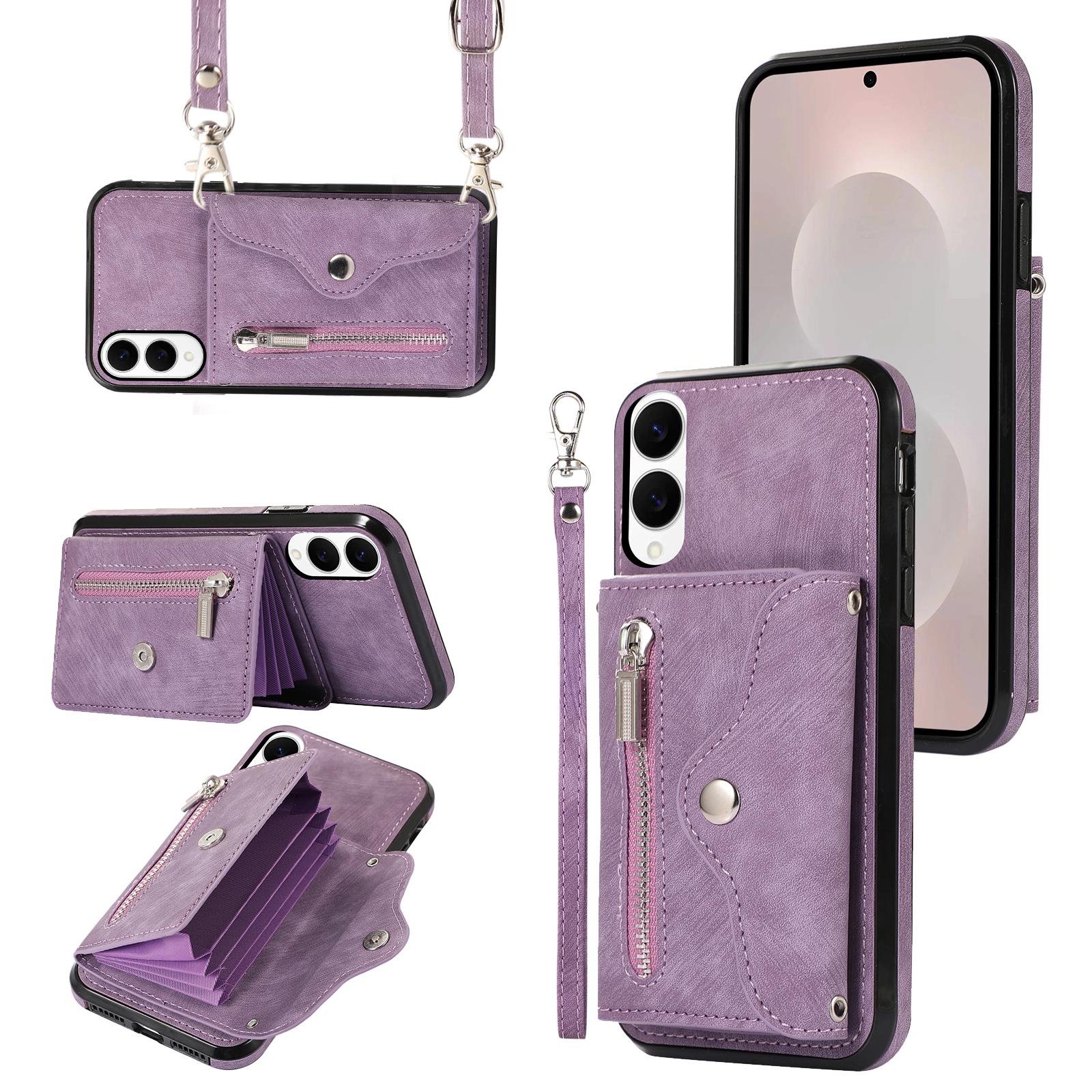

For Samsung Galaxy S25 Edge Case PU Leather + TPU RFID Blocking Card Slots Phone Cover with 2 Straps F