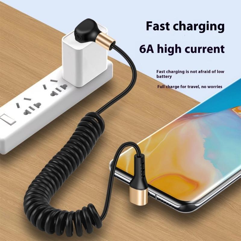 Quick Power Cable Reinforced Spring USB To Type C 90 Degree Angled End Plastic Texture Suitable for Portable Devices