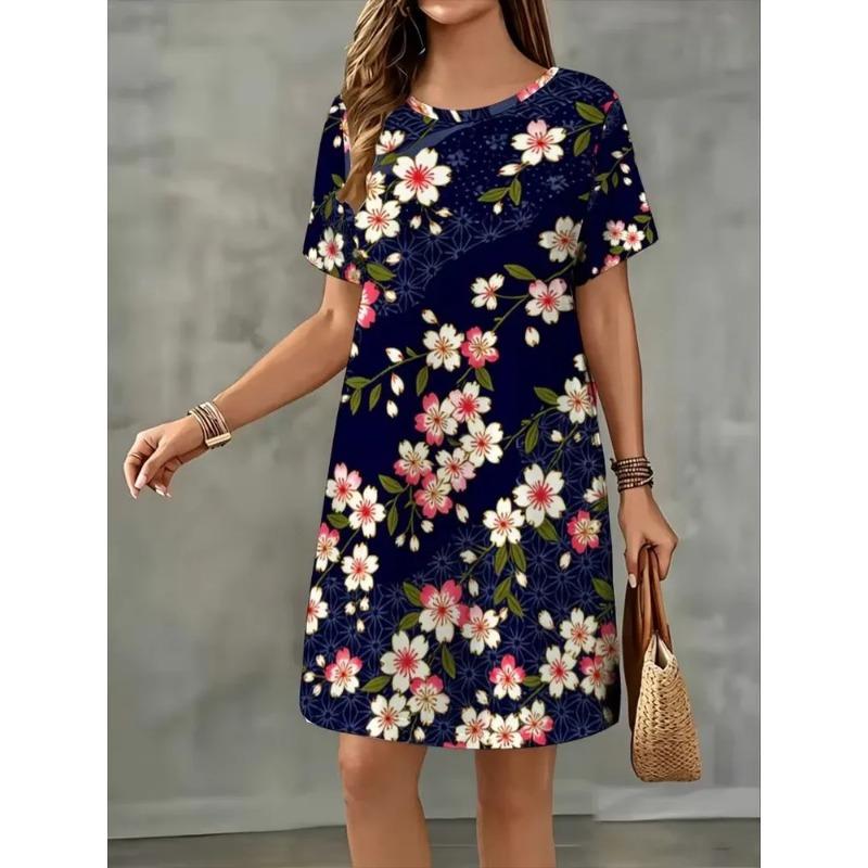 Summer Ladies 3D Printed Short Sleeve Dress Fashion Versatile Breathable Trend Casual