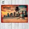 Vintage Miami Beach Florida Metal Wall Art 8x12 Retro Tin Sign South Beach Sunset Skyline Palm Trees Ocean View Home Decor