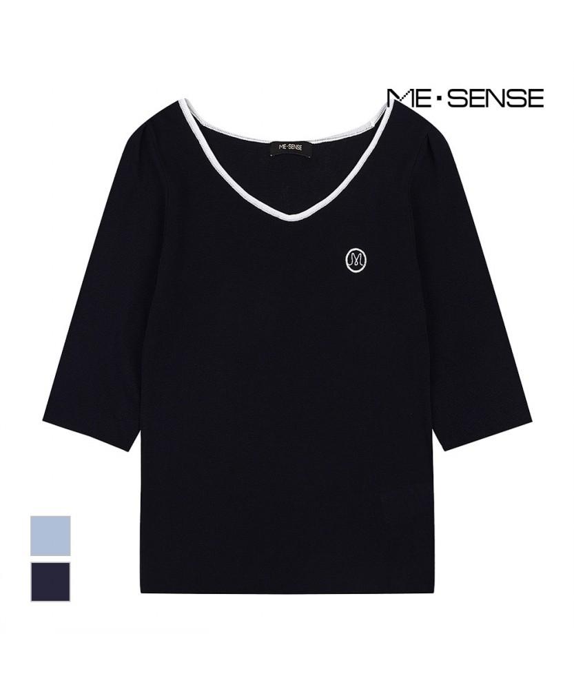MESENSE Contrast Line Short Sleeve Knit_Mb45Knm604Z