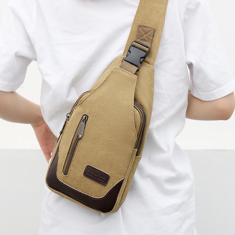 Men's Korean-Style Canvas Crossbody Chest Bag - Trendy Casual Small Shoulder Backpack
