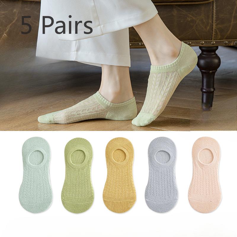 

5 пар женских летних тонких хлопковых сетчатых нескользящих носков-лодочек с невидимым вырезом 5 Pairs