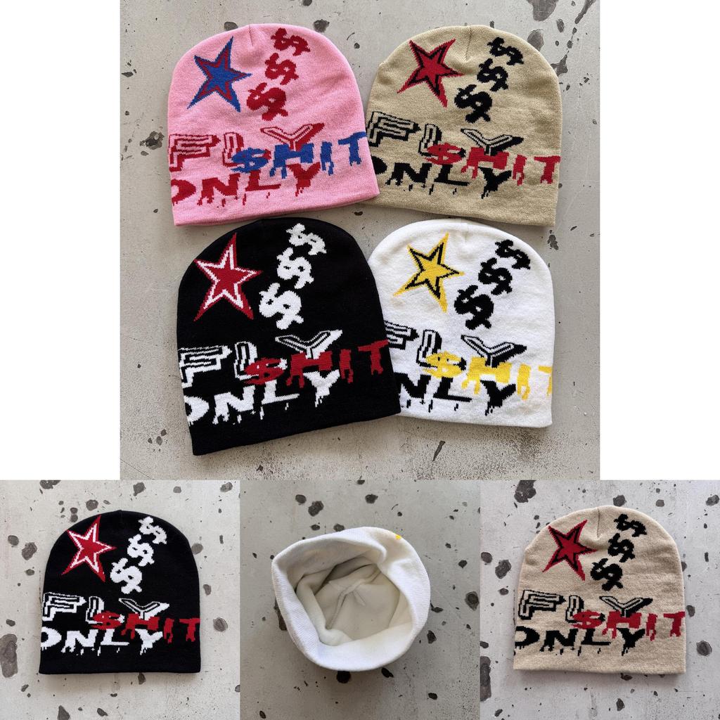 Fashion Knit Hat With Star And Letter Embroidery Design For Casual Wear