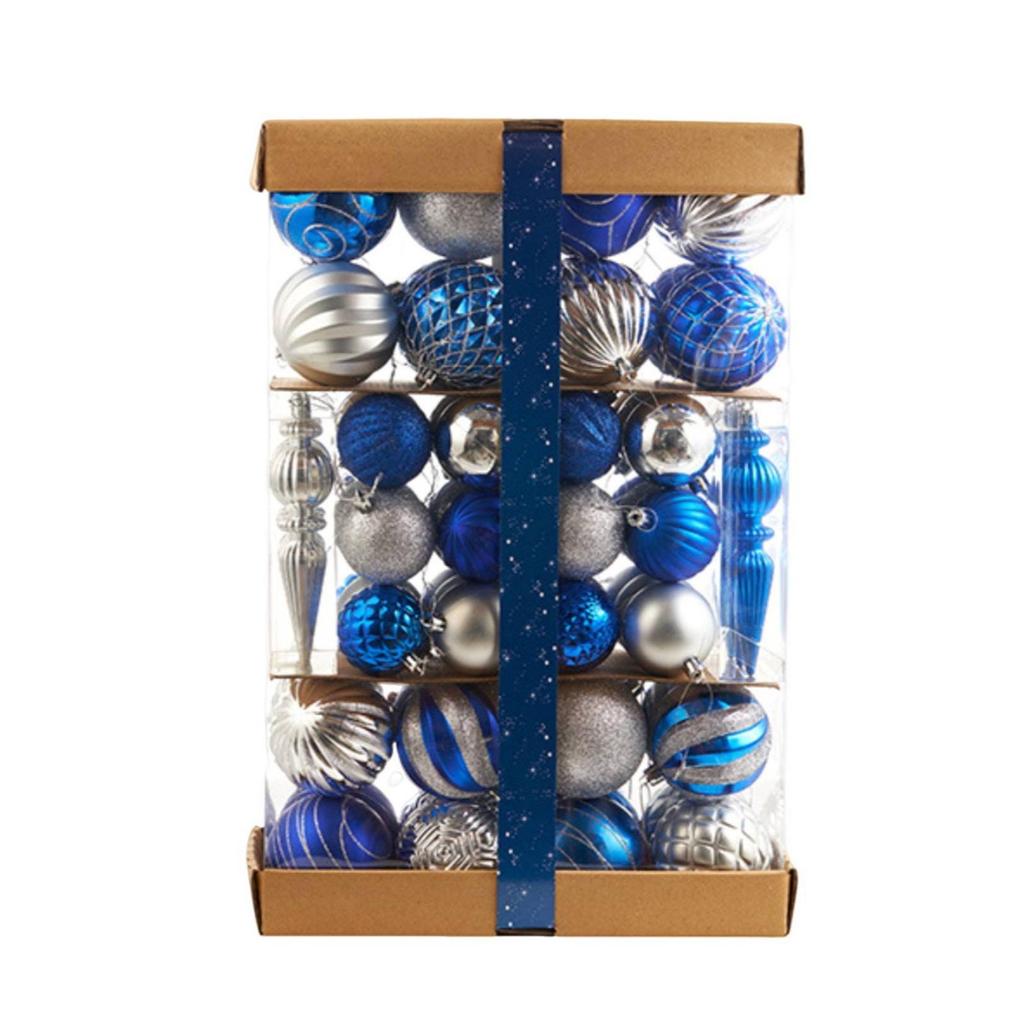 74 Pieces Blue and Silver Christmas Tree Ornaments Ornament Set with