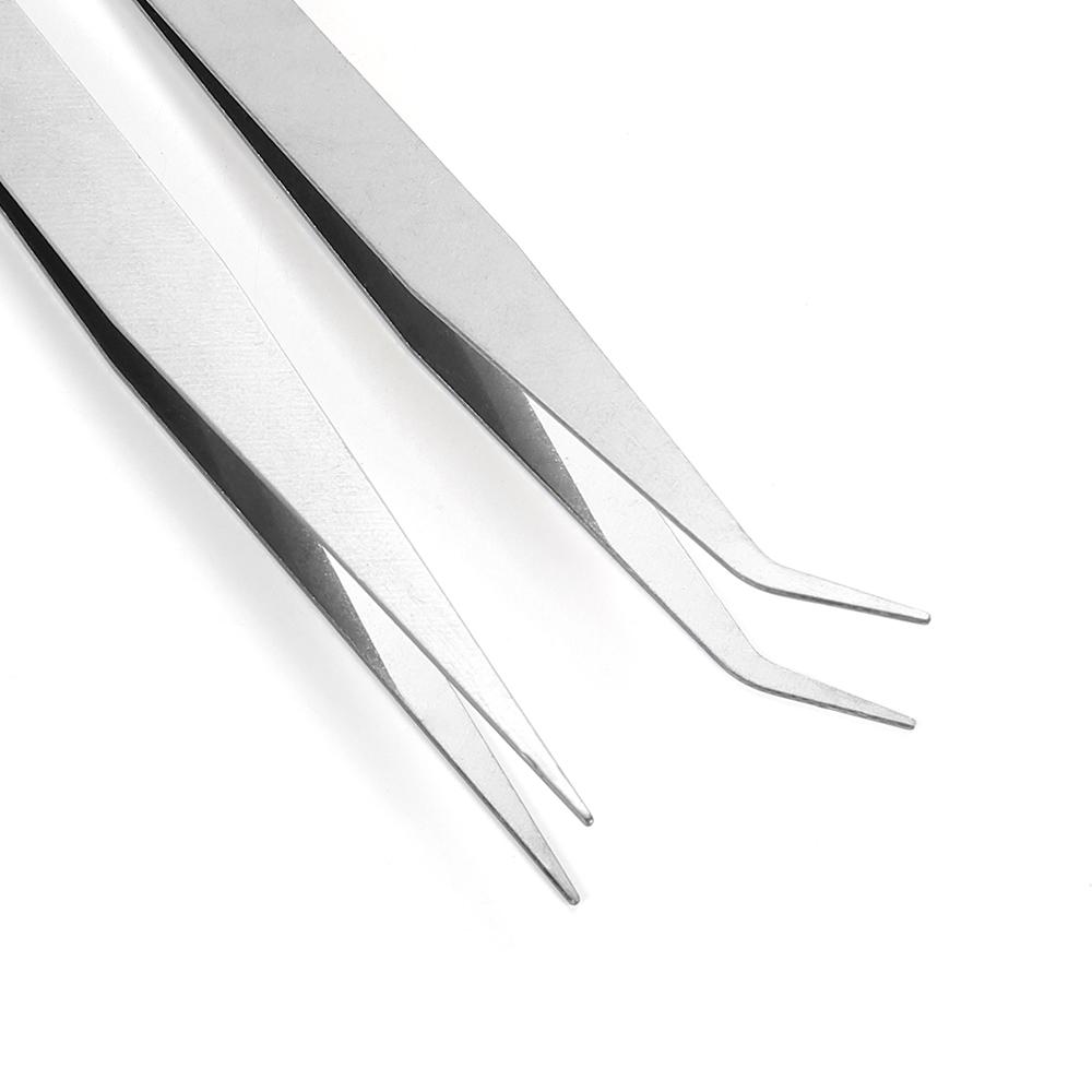 2pcs/lot Good Quality Anti-static Set Bend Straight Tweezers Set Stainless Steel for Jewerly Making Tools