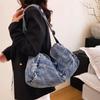 Women's Color Block Shoulder Bag Denim Crossbody Bag Large Capacity Underarm Bag