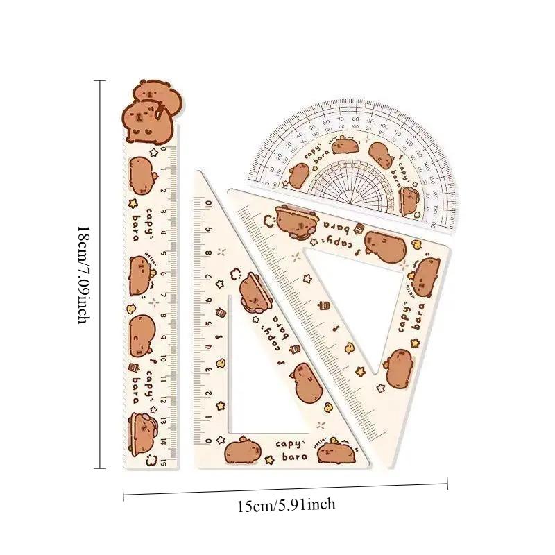 4pcs Acrylic Capybara Ruler Set | 4pcs Kawaii Cartoon Measuring Tools for Students/Office, High-looking Stationery