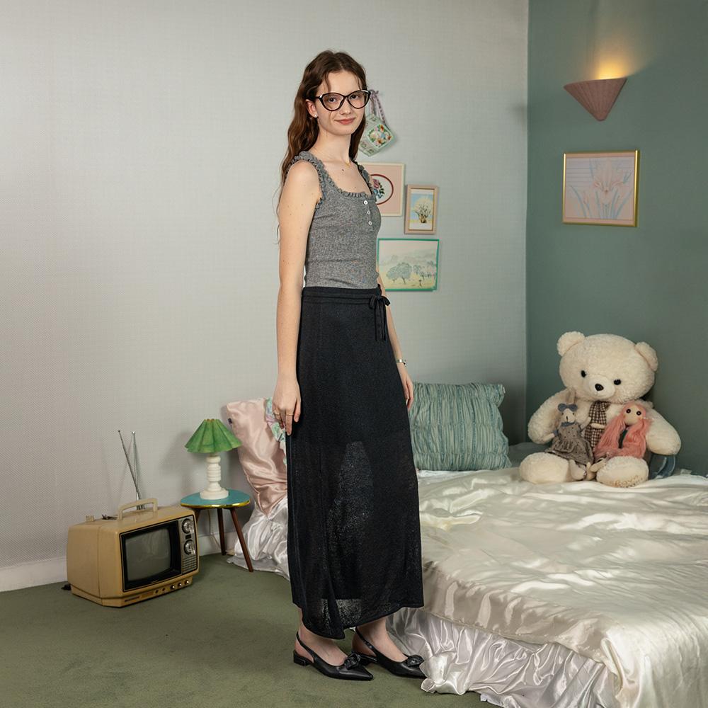 Deondeulob Dd_Black Knitted Long Skirt_Black